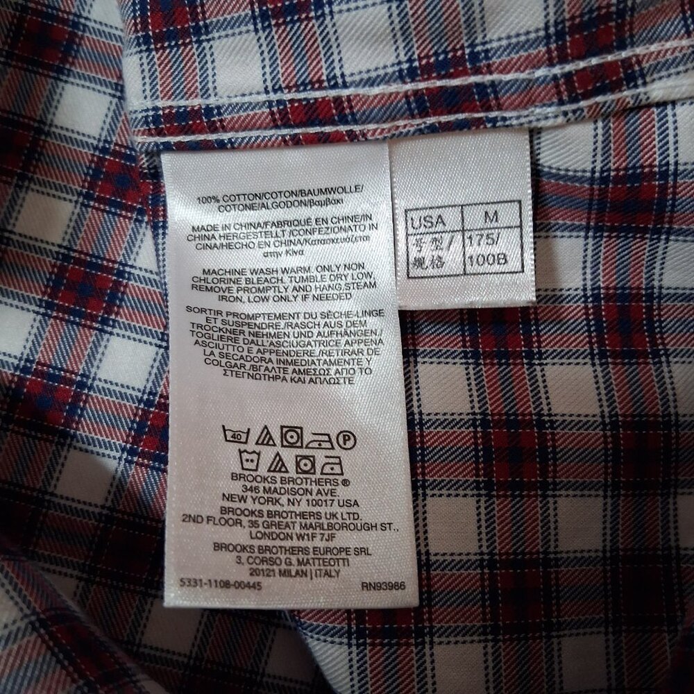 Brooks Brothers Shirt Men Meidum Regent Fit White Red Blue Plaid Button Down - Picture 8 of 14